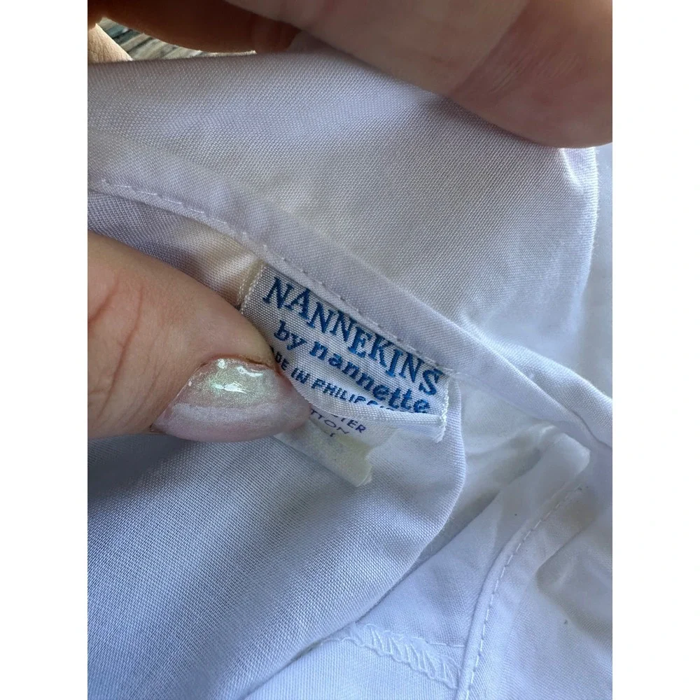 Vintage Nannekins by Nannette Girls White Shirt Blue Overalls Heart Set Large